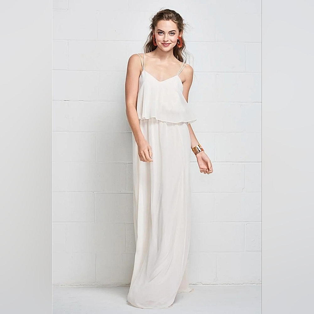 Zara Basic White Flowy Cami Tiered White Maxi Dre… - image 1